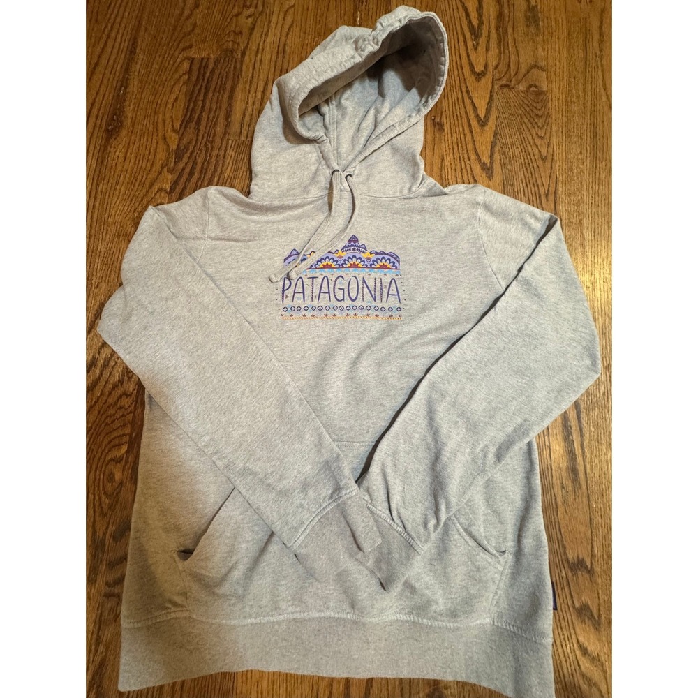 Patagonia Womens Organic Cotton Graphic Hoodie Brown Heather Sweatshirt Medium - Picture 1 of 11